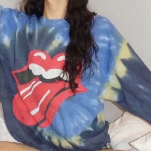 Urban Outfitters The Rolling Stones Tie Dye Crew Sweatshirt Sticky Fingers Blue - Picture 4 of 5